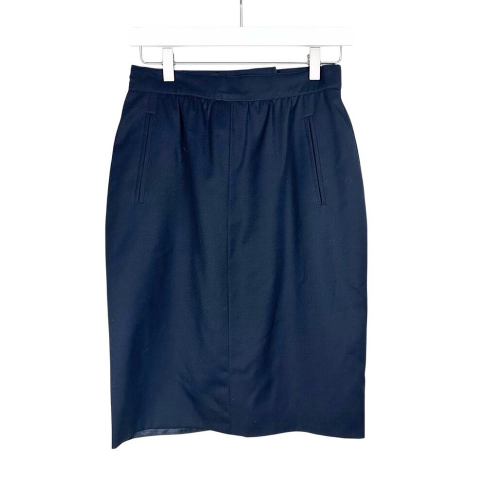 Escada Margaretha Ley Navy Blue Pencil Skirt Wool Lined Size 38